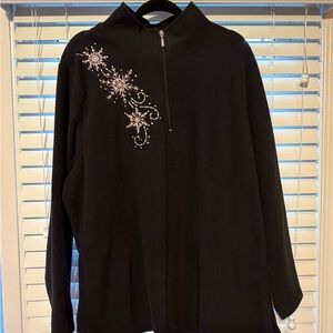 Quacker Factory Black fleece 1/4 zip top with Snowflake Design